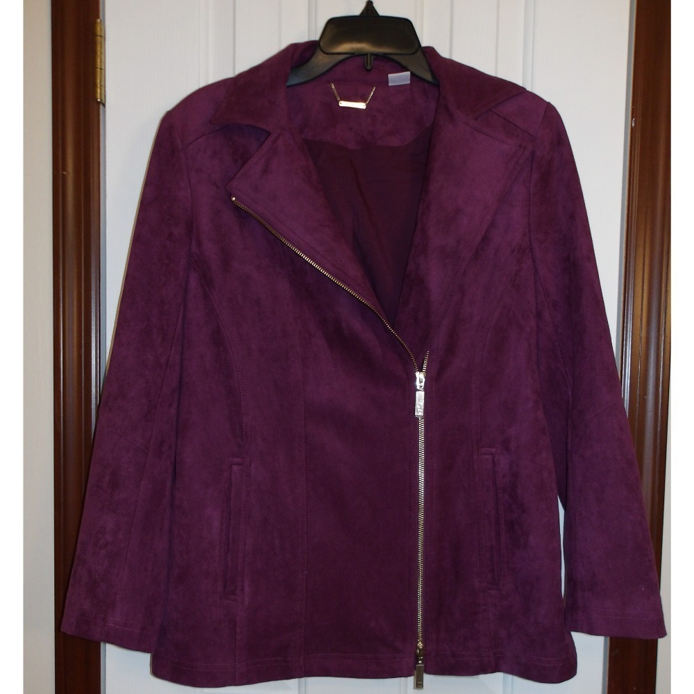 Chico's Moto Jacket‎ Faux Suede Asymmetrical Zip Front Purple Size 0